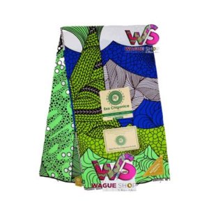 Wax Chiganice Motifs en Vert Bleu Noir et Gris (6Yards)