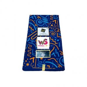 Wax Antiquity Bogolan Bleu orné de motif orange et bleu ciel